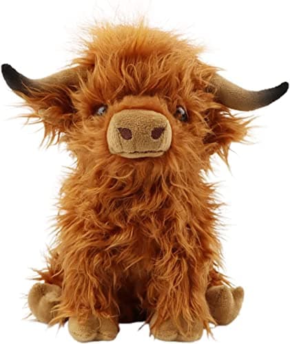 Image of CREJOHY Highland Cow Plush Toy, 11in Highland Fluffy Cow Plush Cuddly Toys, Scottish Highland Cow Teddy Stuffed Soft Toys for Boys Girls Kids Birthday Gifts Age 3+