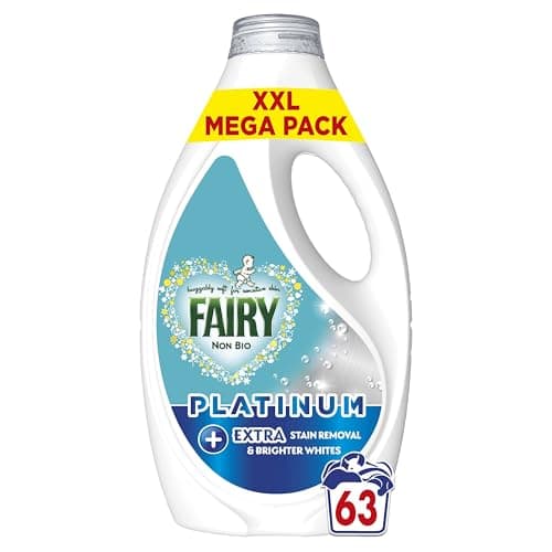 Image of Fairy Non Bio Washing Liquid, 63 Washes, 1.953l, Platinum, With Extra Stain Removal and Brighter Whites, For Sensitive Skin