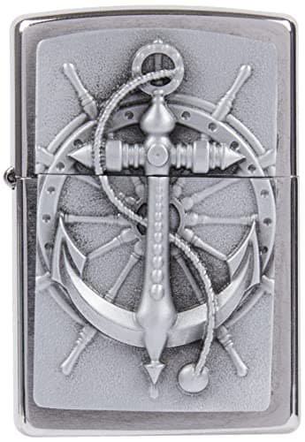 Image of Zippo - Windproof Lighter, 200 Nautical Emblem, Brushed Chrome, Refillable, Reusable, Windproof Design, Gift Box, Made in the USA