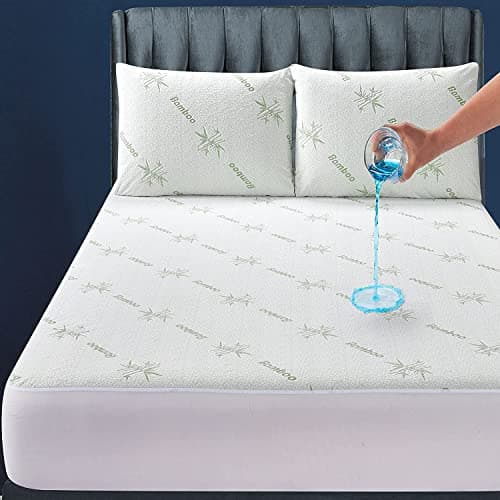 Image of King Waterproof Anti Allergy Bamboo Mattress Protector 152x200x35cm -40 cm Extra Deep Super Soft Noiseless Breathable Absorbent