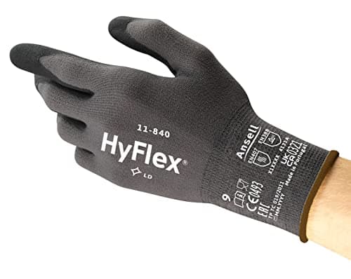 Image of Ansell HyFlex 11-840 Professional Work Gloves, Abrasion Resistant Nitrile Coating with Firm Grip, Multipurpose Protection Gloves, Mechanical and Industrial Safety, Black, Size M (1 Pair)