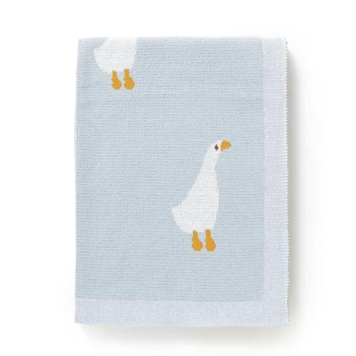 Image of DovFanny Baby Blanket 100% Cotton Knitted Soft Blanket for Newbron with Lovely Zebra, 100 x 80cm (blue-goose)