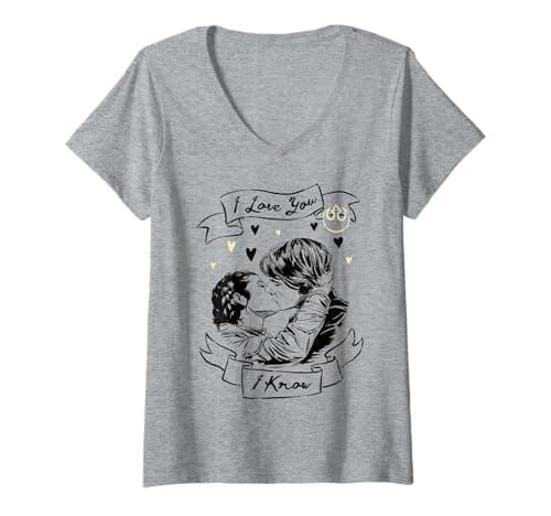 Image of Womens Star Wars Han Solo & Princess Leia I Love You I Know V-Neck T-Shirt