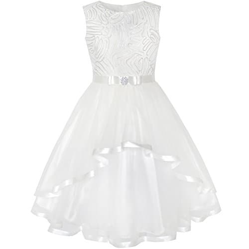 Image of Sunny Fashion KZ66 Flower Girls Dress Off White Belted Wedding Party Bridesmaid Age 10 Years