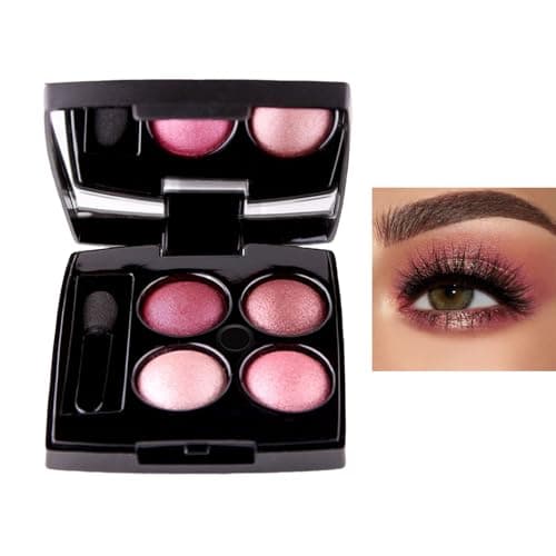 Image of 4 Color Pink Brown Eyeshadow Palette Make-Up Palettes with Mirror, Baked Pearlescent Eyeshadow Powder Nude Natural Waterproof Long Lasting Highly Pigmented Eye Shadow Pallets for Women