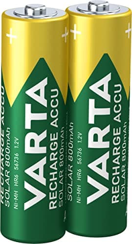 Image of VARTA Batteries AA, rechargeable, pack of 2, Recharge Accu Solar, Akku, 800 mAh Ni-MH, ready to use, designed for solar garden lights
