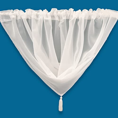 Image of Plain Tasseled Voile Swags Net Curtains Voile Swag Valance Pelmet (White)