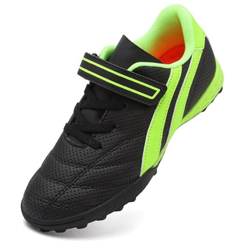 Image of VLOOKST Boys' Football Boots Kids Girls Astro Turf Trainers Non-Slip Junior Soccer Shoes Sports Shoes Outdoor Athletic Sneakers Football Shoes Unisex Black Green 2.5UK