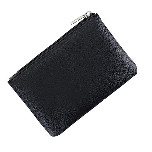 Image of simarro Coin Purse, Vegan Leather Lychee Pattern Zipper Change Purse Portable Coin Wallet Mini Change Holder for Women Coin Pocket for Women Credit Card Folded Bills ID Key Headset Lipstick(Black)