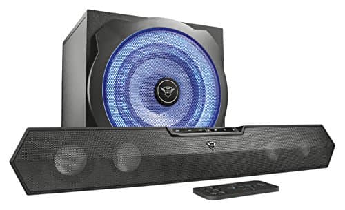 Image of Trust Gaming GXT 668 Tytan 2.1 Soundbar Speaker System with Subwoofer for PC, PS4 and Xbox One, LED Illuminated, 120 W, UK Plug - Black/Blue