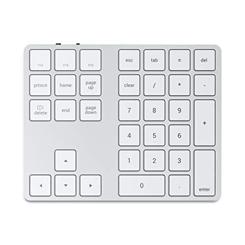 Image of Satechi Bluetooth Extended Numeric Keypad, Slim Rechargeable 34-Key Numberpad for MacBook Air & Pro M5 M4, iPad Air & Pro M5 M4 M3, iPad Mini, Mac Mini - Silver