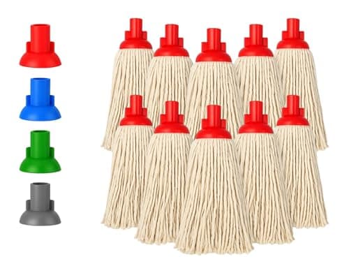Image of BH | 14 Py Plastic Push Socket Mop Head | 10 Pcs | Red | Wet or Dry Floor Cleaning | Disposable | Replacement | Cotton Thick Absorbent Yarn | Everyday Home, Office, Commercial Use - by BEST HOUSE