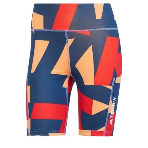 Image of adidas Women's Terrex Multi 8inch Printed Tight Shorts, Semi Impact Orange/Pure Ruby/Pure Ruby/Semi Cobalt Blue, S