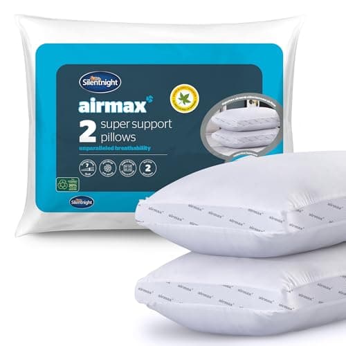 Image of Silentnight Airmax Super Support Pillows, With Foam Core Breathable Cooling Cool Pillows, Hypoallergenic, White, 69 x 46 cm, Pack of 2