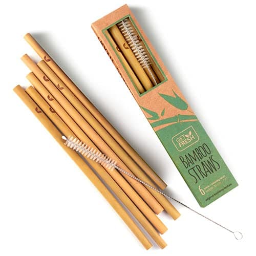 Image of GET FRESH Reusable Bamboo Drinking Straws Set – 6-Pack Natural Straws for Kids and Adults – BPA-Free Durable Non-Plastic Original Bamboo Drinking Straws