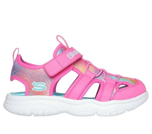 Image of Skechers Girl's Flex Splash Daylight Shimmer Sneakers, Hot Pink Pu/Multi Trim, 3 UK Child