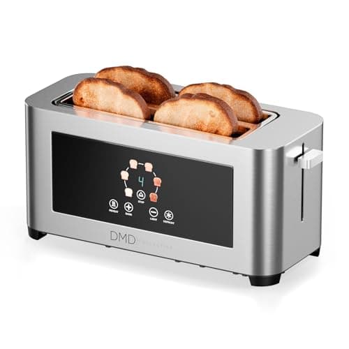 Image of DMD Collective - 4 Slice Long Slot Toaster Stainless Steel – Extra Wide Slots, Digital Touch Control, 6 Browning Levels, Defrost Reheat & Cancel Functions, 1400W Toaster for Thick & Thin Bread