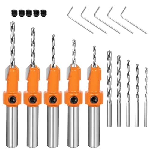 Image of Countersink Drill Bit - 5 Countersink Drill Bit Sets with 5 Different Sizes + 5 Replaceable HSS Bits + 5 Wrenches for Precision Woodworking, Hole Diameter: 8mm for Woodworking Countersink Drill Bits