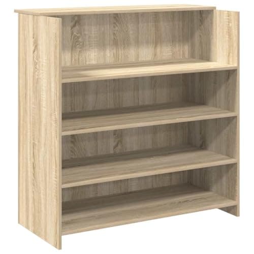Image of RuiNingRN Sonoma Oak Reception Counter Wood Material 100 x 50 x 103.5 cm Sturdy Office and Reception Counter with Storage Space for Hotel Lobby, Practice and Home Office