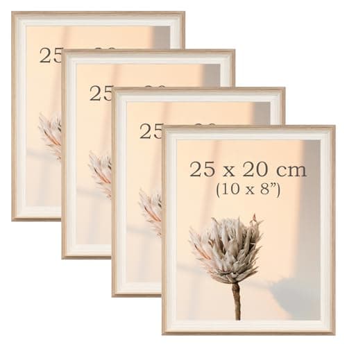 Image of YoHyien 4 Pcs 10x8 Photo Frames, Desktop Free Standing Picture Frames 8x10, Landscape and Portrait Photo Frame with Mount for Wall (Wood Grain, 10 x 8 in)