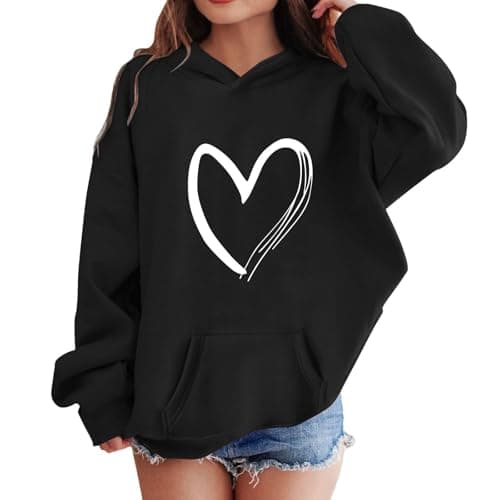 Image of SoLu DAY8 Kids Girls Sweatshirt Hoodie Age 3-10 Years Trendy Girls School Blouse Pullover Hoody Long Sleeve Winter Oversized Cartoon Cute Casual Sports Sweater (Black, 4-5 Years)