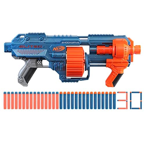 Image of Nerf Elite 2.0 Shockwave RD-15 Blaster, 30 Nerf Darts, 15-Dart Rotating Drum, Pump-Action Slam Fire, Built-In Customising Capabilities