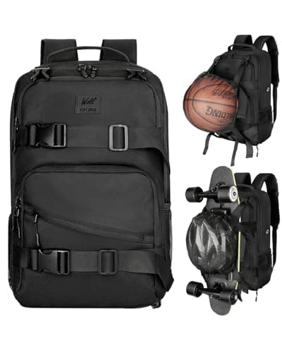 Image of WOLT Skateboard Backpack, 15.6 Inch Laptop Backpack for Men Women, Sports Backpack with Ball Holder, Black