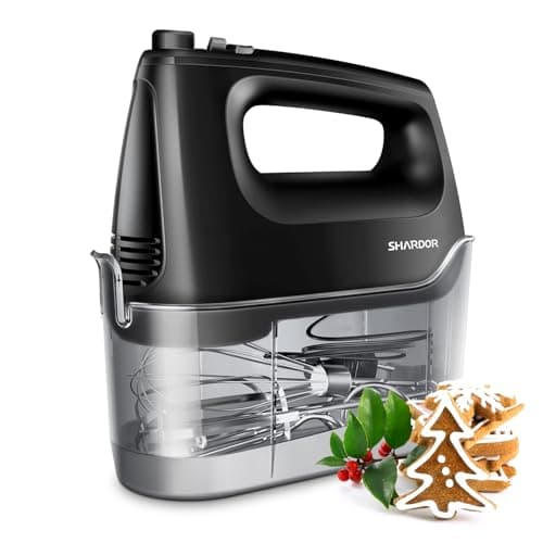 Image of SHARDOR Hand Mixer Electric Whisk, 400W All-Pure Copper Hand Whisk,6 Speed & Turbo Mixer Electric Handheld, Snap-On Storage Case,5 Stainless Steel Accessories for Kitchen Baking,Black