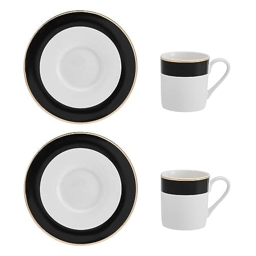 Image of MIKASA Luxe Deco 2pc Fine China Espresso Cup & Saucer Set - Band Pattern, 100ml, Gift Boxed