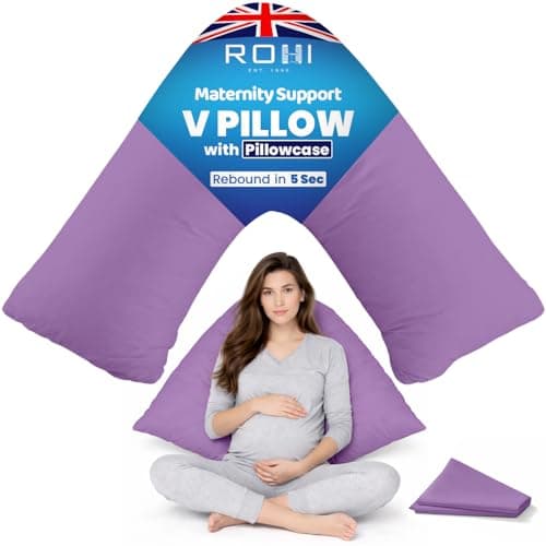 Image of Rohi Orthopaedic V Pillow with Pillowcase – Anti Allergy Triangle pillows for Adults, Nursing, Maternity & Pregnancy – Extra Hollowfibre Cushioning to Supports Neck, Head & Back (Lilac)