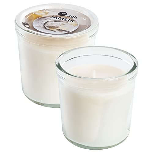 Image of Ikea JAMLIK Cream Scented Candles in Glass Jars, Vanilla & Warm Milk, 40 Hours Each - Set of 2