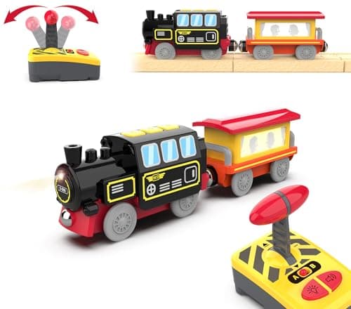 Image of Motorized Train for Wooden Track, Remote Control Train with Magnetic Connection, Battery Operated Locomotive Train for Toddlers, Compatible with Thomas, Brio, Chuggington