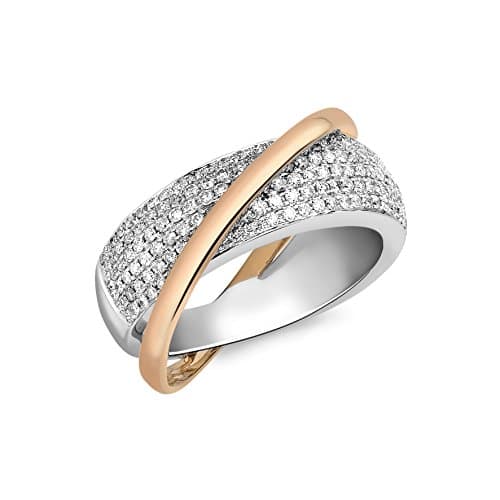 Image of Carissima Gold Women's 18 ct 2 Colour White and Rose Gold 1.00 ct Diamond Crossover Ring - Size P