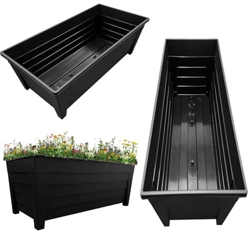 Image of Pluto Packaging Black 4 Large Grosvenor Trough Planter For Home, Office, Gardens, Greenhouses & Patios