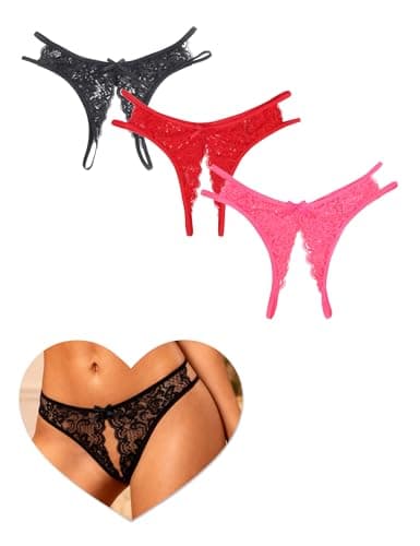 Image of ohyeahlady Womens Lace French knickers Sexy Lingerie Side Hollow Out Hipster Panties Bow Tie Bikini Briefs Black Red Pink Thongs Size 14
