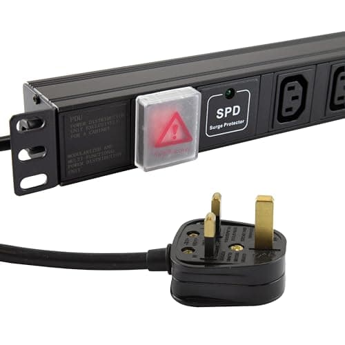 Image of kenable PDU Power Distribution Unit 6 Way C13 Sockets UK Plug Horizontal with Surge Protection 3m