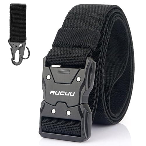 Image of Aucuu Quick Release Tactical Belt, Work Belts, Tactical Belt for Men, 1.5" Military Style Nylon Web Hiking Belt, Adjustable Canvas Nylon Belts with Quick Release Buckle, with Hook