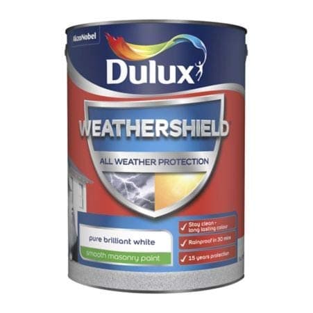 Image of DULUX WEATHERSHIELD Pure Brilliant White Smooth MATT Masonry Paint, 5L