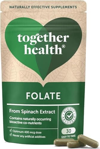 Image of Folate from Spinach | Natural Alternative to Folic Acid | 400 mcg | 5-MTHF Form | Vegan | Made in The UK | 30 Capsules | Together Health