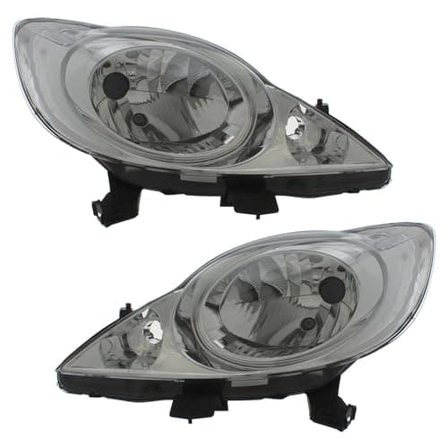 Image of XYZ Parts Replacement Headlight Assembly Electric Adjustment Chrome Inner Halogen Compatible With Peugeot 107 Hatchback 2005-2012 For UK 1 Pair Drivers Side Right Hand & Passengers Side Left Hand