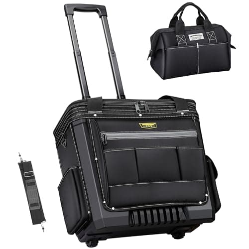 Image of WINHUNT 20'' Rolling Tool Bag with Wheels,Heavy Duty Tool Trolley Wide Mouth Telescoping Handle Storage Organizer with Small Tool Bag, Black