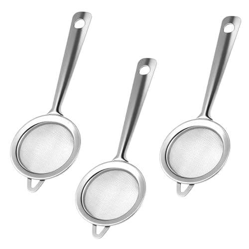 Image of WENXINWIN 3 Pcs Fine Mesh Tea Strainers - Mini Stainless Steel Sieve & Sifter with Handle | Perfect for Loose Leaf Tea, Coffee, Herbs, Baking, Cocktail & Kitchen Tools | Essential Kitchen Accessory