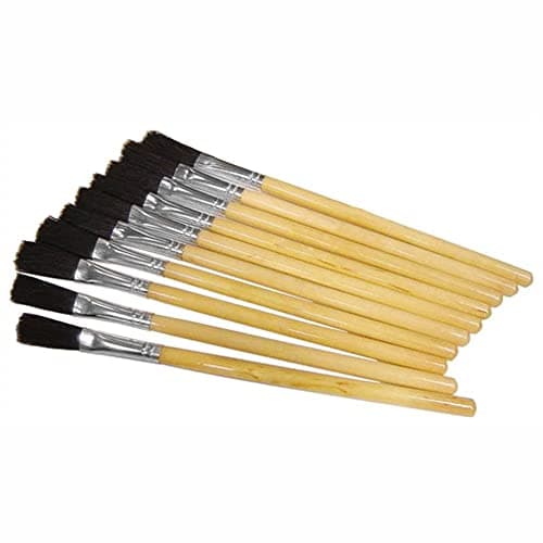 Image of 3 Ace Crafts 10 Black Hog Bristle Paste Brushes with Wooden Handel, 1/4 Flat Tip Brushes for Acrylic, Oil, Watercolour Painting, Glue Pasting, useful for Artists, Size 175mm Length