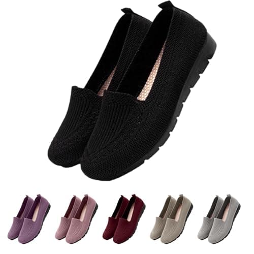 Image of 2026 Women's Orthopedic Slip On Walking Shoes - Breathable Knit Mesh Loafers with Non-Slip Soft Sole, Lightweight Arch Support Cushioned Flats for All-Day Work & Travel Black B