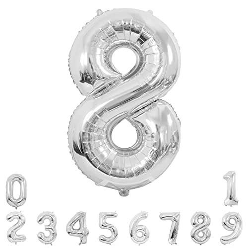 Image of Unisun Number Balloons, 40inch Large Silver Number 8 Foil Mylar Helium Balloons for Birthday Party Celebration Decoration