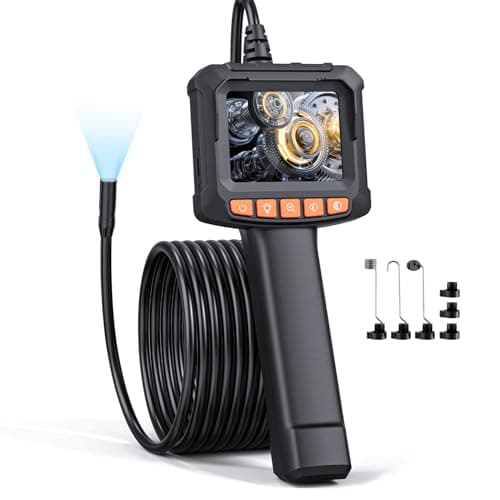 Image of Endoscope Inspection Camera, Qimic 2.4'' IPS Screen Borescope with 8 LED Lights, IP67 Waterproof Endoscope, 1080P HD Snake Camera, 16.4FT Semi-Rigid Cable, Tools & Gadgets for Men