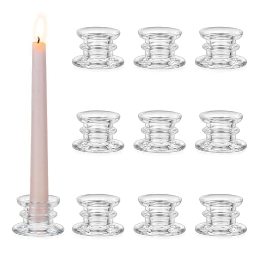 Image of Glasseam Glass Candlestick Holders 10pcs：Small Candle Holder Clear Taper Candle Holders for Candlestick Candles Table Centrepiece Mini Candles Sticks Holder for Wedding Home Decor
