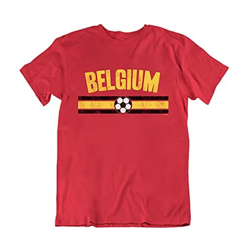 Image of Boys or Girls Belgium 2022 Kids Football T-Shirt Distressed Country Strip Belgian Euro Team Red