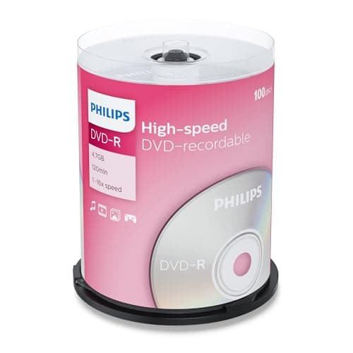 Image of Philips DVD-R blank discs (4.7 GB data / 120 min Video/ 16x High Speed recording) 100 blank discs package - DM4S6B00F/00