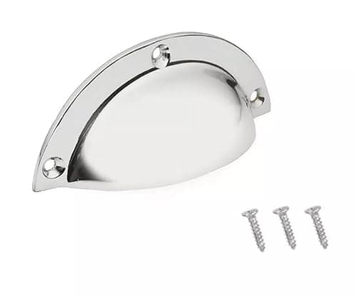 Image of Polished Chrome 85mm Door Cabinet Cup Shell for Pull Handle Kitchen Cupboard Brass Bin Cup Handles Cup Pulls Drawer Handles Shell Cup Pull Handles for Cabinets Pack of 2